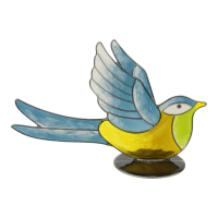 Beeld resin vogel blauw/geel