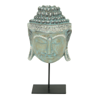 Beeld hout boeddha op standaard turquoise M