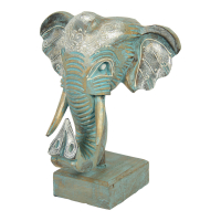 Beeld hout olifant hoofd turquoise