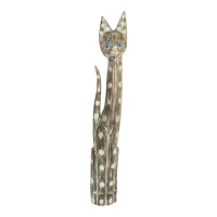 Beeld hout kat stippen bruin L