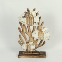Beeld hout vis koraal white wash