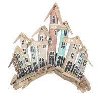 Wanddecoratie drijfhout 10 huisjes