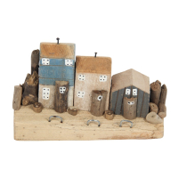 Beeld drijfhout 3 strandhuisjes