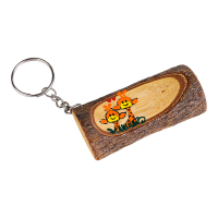 Sleutelhanger hout schijf schors giraffen
