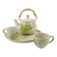 Theeset keramiek bloesem pot incl. zeefje groen