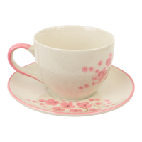 Kop met schotel keramiek rond bloesem roze