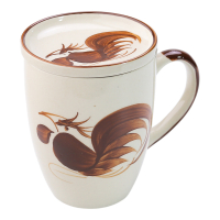 Mok met schaal keramiek haan bruin