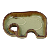 Schaal keramiek dip glazuur olifant groen/bruin