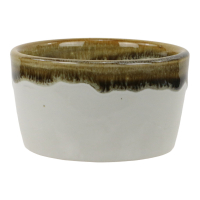 Schaal keramiek dip glazuur wit/bruin S