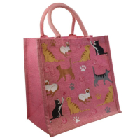 Tas jute katten roze