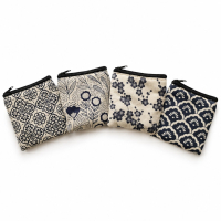 Portemonnee katoen print blauw Set 4 ass.