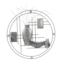 Wanddecor metaal cirkel vazen zilver