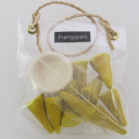 Wierook, 10 kegeltjes in tasje + ker.houder, Frangipani