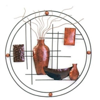 Wanddecor metaal cirkel vazen koper