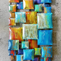 Wanddecor metaal blokken oceaan 80x40 cm