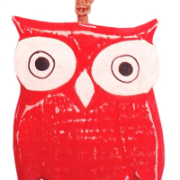 Owl Red, houten ornament 5,5x1x6,5 cm, Red