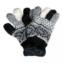 Wollen Handschoenen, mt. S, zwart/grijs/wit, fleece gevoerd