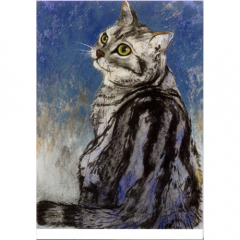 Ansichtkaart Zittende gestrepte kat (L. Botman)