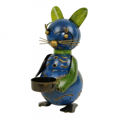 Waxinelichthouder metaal katten bal blauw/groen