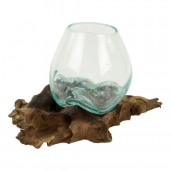 Vaas glas 15 cm laag met drijfhout