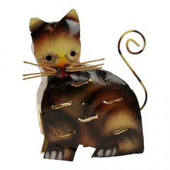 Decoratie beeld metaal kat kijkt opzij bruin