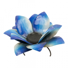 Waxinelichthouder metaal open bloem blauw