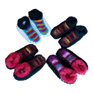 Wollen Sloffen, kind L, leren zool, fleece gevoerd, assorti