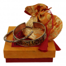 Set van geel en rood koperen Armband met mantra OMPH en Bangle m