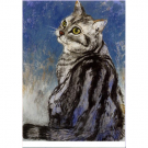 Ansichtkaart Zittende gestrepte kat (Loes Botman)