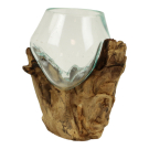 Vaas glas/drijfhout 15cm M