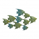 Metalen wanddecoratie school vissen groen/blauw