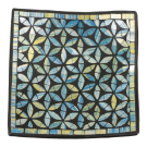 Bord terracotta mozaiek bloem vierkant blauw M