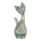 Beeld hout kat lang turquoise S
