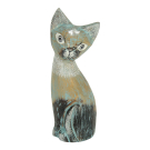 Beeld hout kat turqouise M