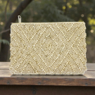 Portemonnee kralen ruit patroon beige