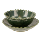 Kop met schotel keramiek rond bloem groen