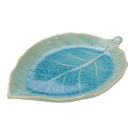 Bord keramiek glazuur bladnerf turquoise