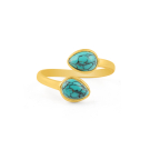 Ring verguld goud/2 turquoise edelstenen