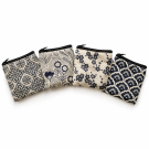 Portemonnee katoen print blauw Set 4 ass.