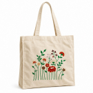 Shopper katoen geborduurd Wilde bloemen