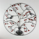 Wanddecor metaal vogels in vaas rood
