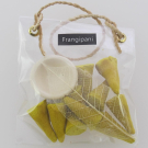 Wierook, 10 kegeltjes in tasje + ker.houder, Frangipani