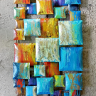 Wanddecor metaal blokken oceaan 80x40 cm